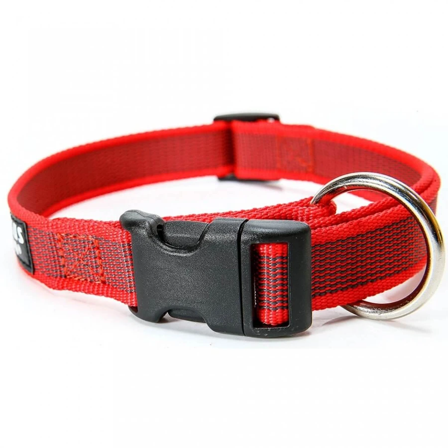 JULIUS-K9 Color & Gray, verstellbares Halsband mit Griff Hunde, Nylon, 20mm x 27-42cm, rot mit grau