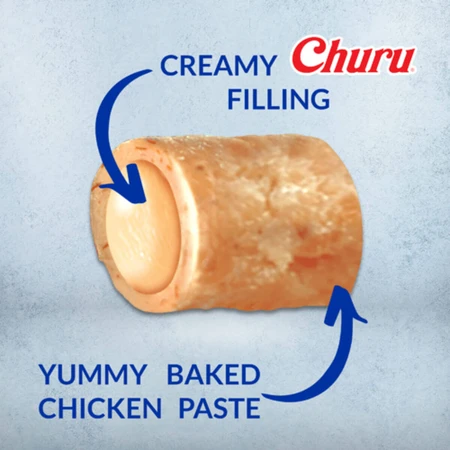 INABA Churu Churu Fun Bites, Pollo e Formaggio, scatola di ricompensa per gatti senza cereali, 96g