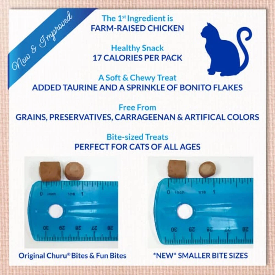 INABA Churu Churu Fun Bites, Pollo e Formaggio, scatola di ricompensa per gatti senza cereali, 96g