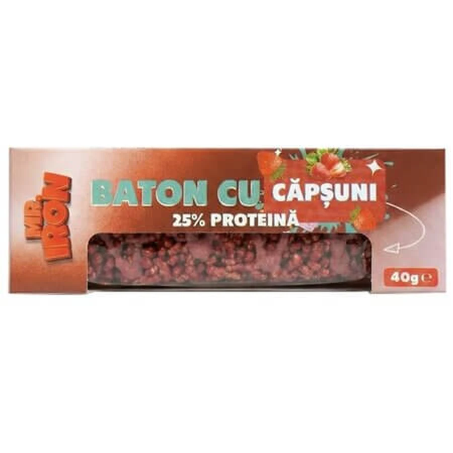 Aardbei krokante reep, 40 g, Mister Iron