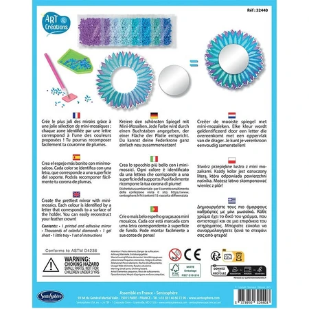 Creatief pakket met diamanten/strass steentjes - Veer mozaïek spiegel - Sentosfeer