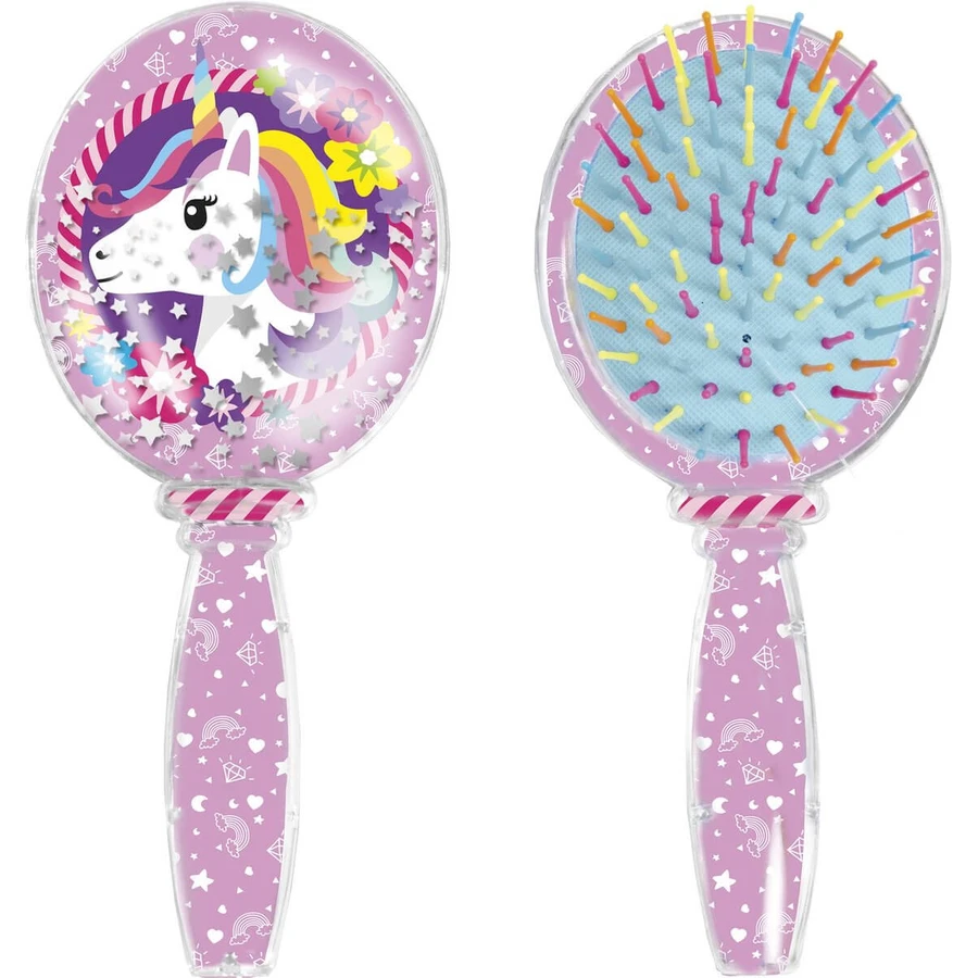 Brosse à cheveux pailletée avec motif licorne