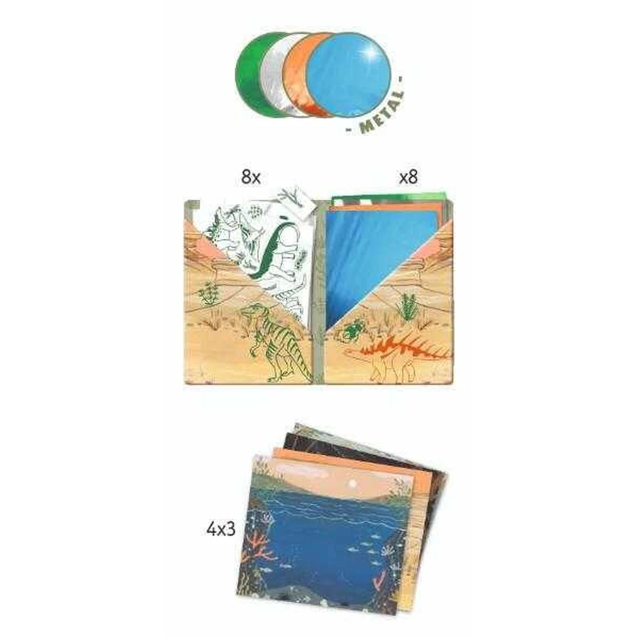 Juego de transferencias creativas Djeco, Dinosaurios