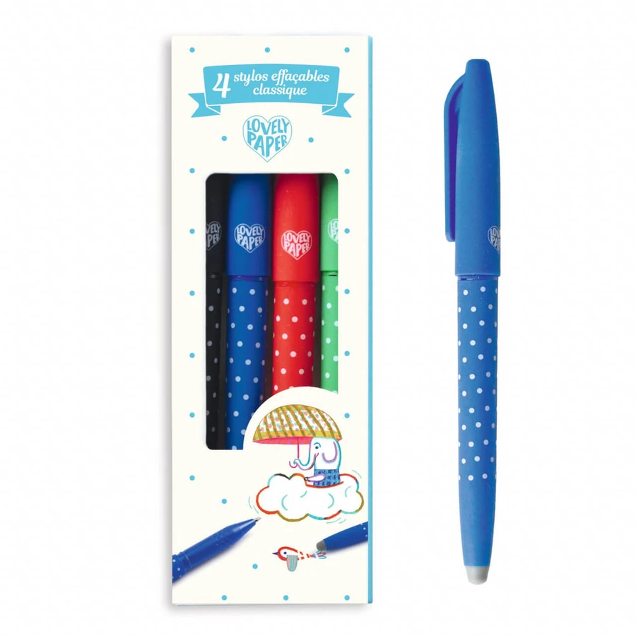 Juego de 4 bolígrafos con goma de borrar, Djeco