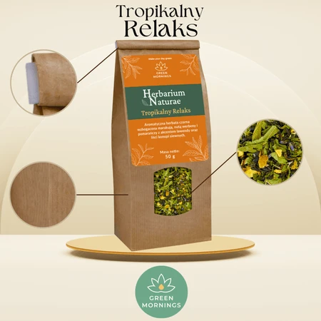 Green Mornings, Herbarium Naturae, Exotic Sencha, kruiden- en vruchtenthee, 50 g.
