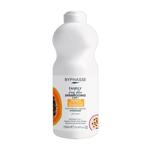 Byphasse Family Fresh Delice, 2-in-1 voedende shampoo, papaja, passievrucht, mango, 750 ml