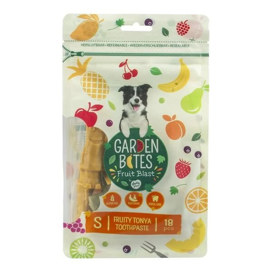 Garden Bites Fruit Blast Fruity Tonya Tandpasta, vegetarische tandheelkundige traktaties voor honden, S, 7,8 cm x 18 st.