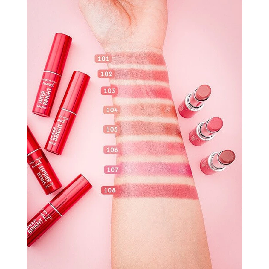 Golden Rose Mood Sheer Bright Lipstick, rossetto lucido, 101, 3,3 g