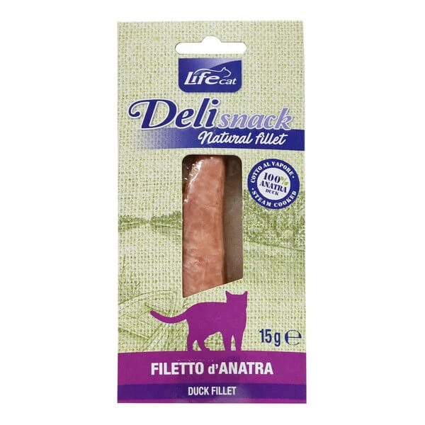Life Cat Deli Snack Eend Filets, gekookte eendensnoepjes voor katten, 15 g