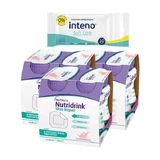 Set van 3 x Nutridrink Skin Repair, aardbeiensmaak, vloeibaar, 4 x 200 ml + INTENO Soft Care, huidverzorgingsdoekjes, 10 stuks.