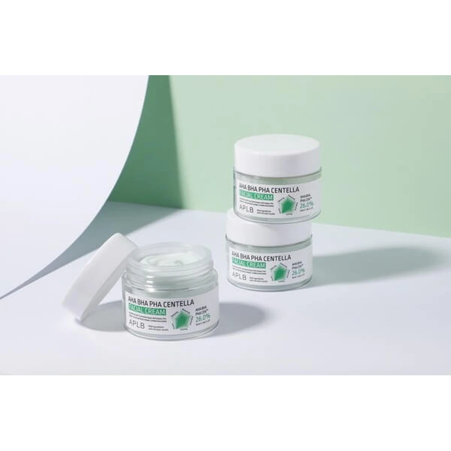 APLB AHA BHA PHA Centella Facial Cream, crème exfoliante et apaisante à base d'acides et de Centella Asiatica, 55 ml