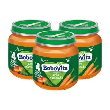 Zestaw 3 x BoboVita, jabłka z marchewką, 4 m+, 125 g: ceny i cechy