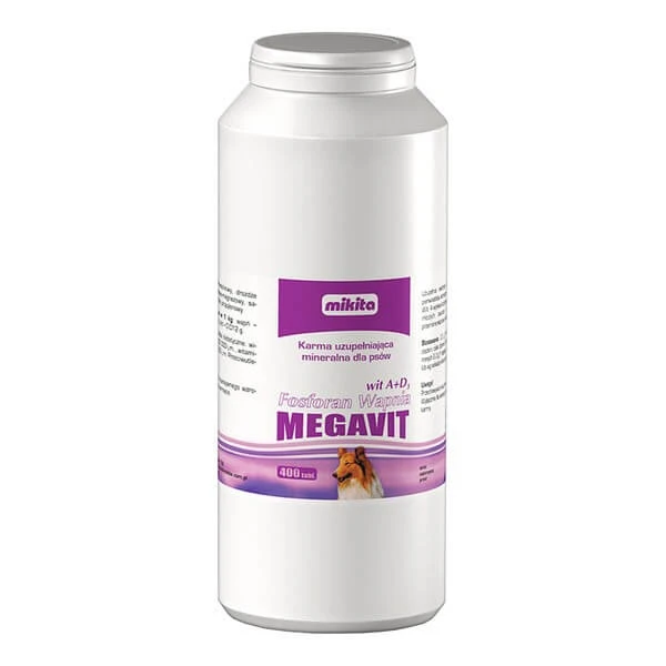 Mikita Calciumfosfaat Vit. A + D3 megavit, mineralensupplement voeding voor honden, tabletten, 400 st.