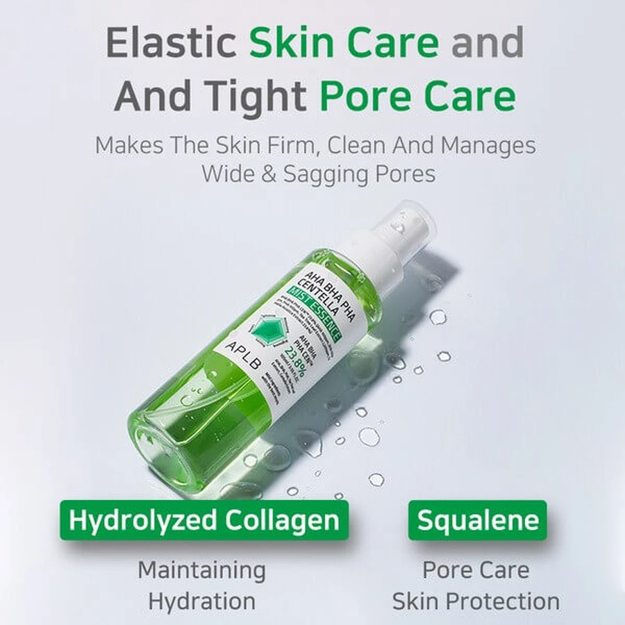 APLB AHA BHA PHA Centella Mist Essence, gezichtsnevel-essence met zuren en Centella Asiatica, 105 ml.