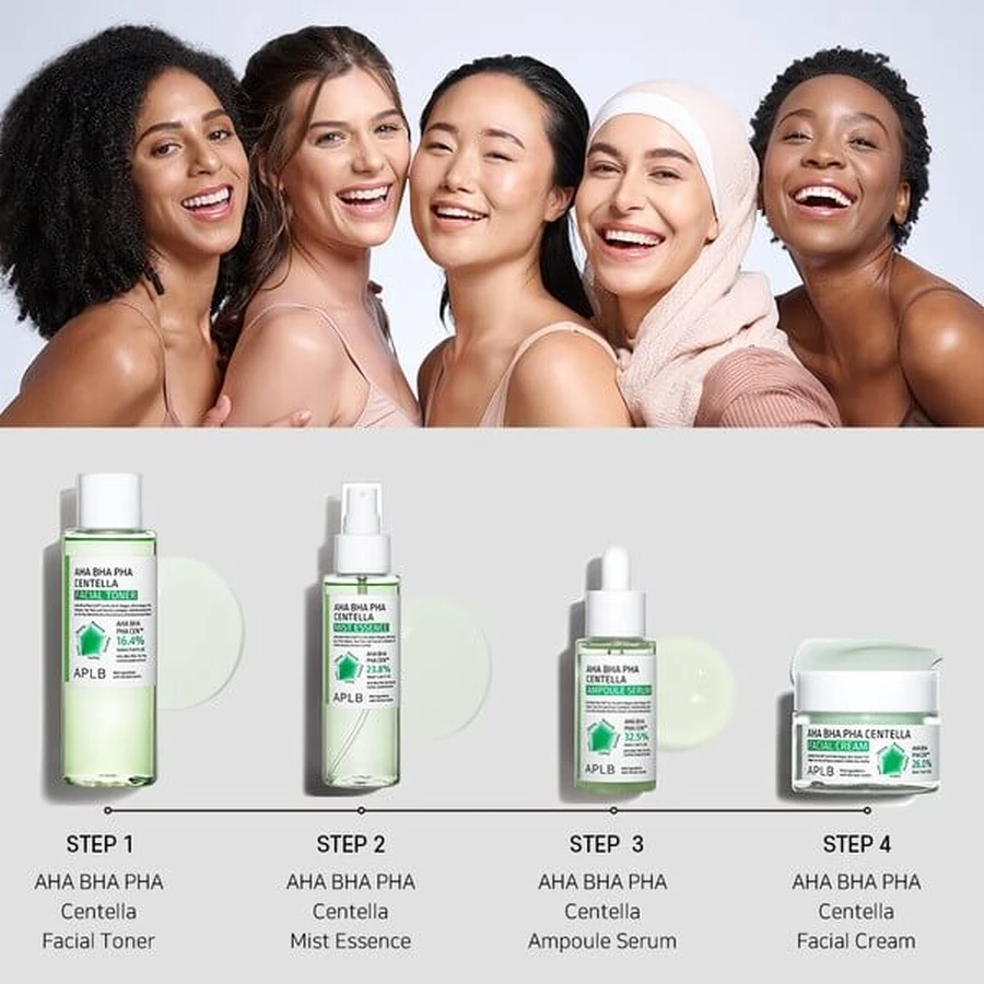 APLB AHA BHA PHA Centella Mist Essence, gezichtsnevel-essence met zuren en Centella Asiatica, 105 ml.