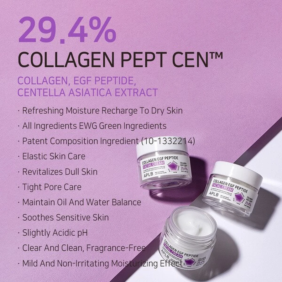 APLB Collageen EGF Peptide Gezichtscrème, gezichtsverstevigende crème met collageen en EGF peptiden, 55 ml.