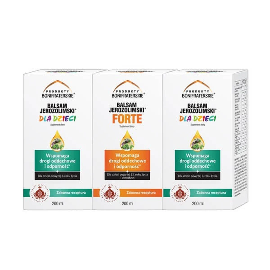 Set Bonifrater Productos Bálsamo de Jerusalén para Niños, jarabe, 200 ml x 2 uds. + Bálsamo de Jerusalén Forte, líquido, 200 ml