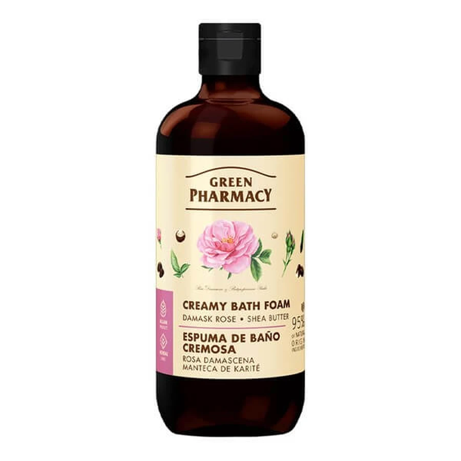 Green Pharmacy, róża damasceńska i masło shea, kremowa pianka do kąpieli, 500 ml: ceny i cechy