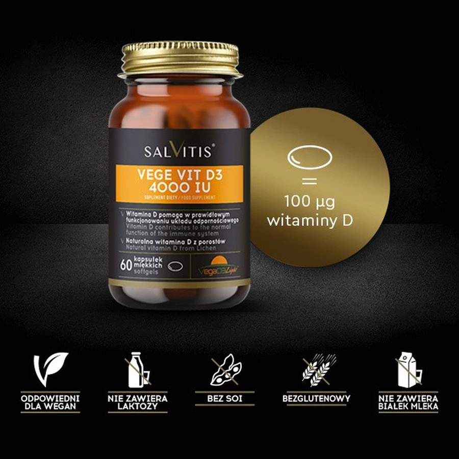 Salvitis Vege Vit D3 4000 IU, kapsułki miękkie, 60 szt.: ceny i cechy