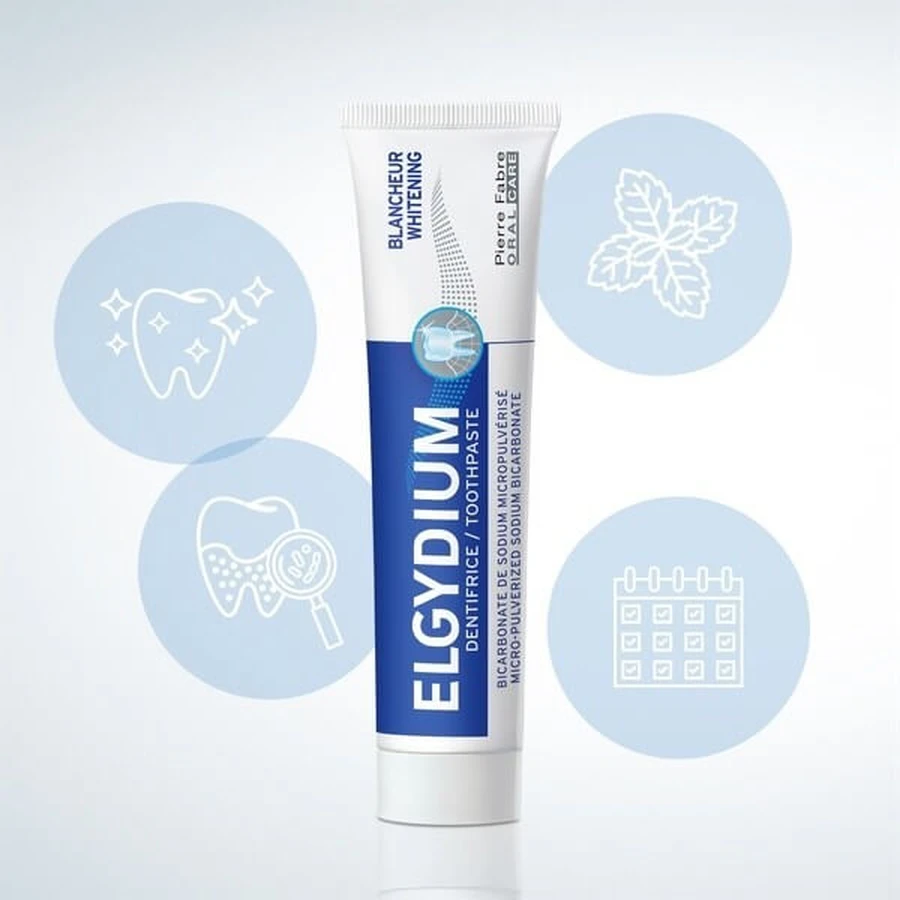 Set Elgydium Whitening, pasta dentífrica blanqueadora, 75 ml + Elgydium Brilliance &amp; Care, pasta dentífrica antimanchas, 30 ml