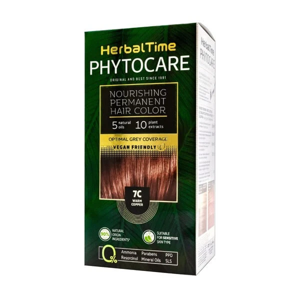 Herbal Time Phytocare, haarverf 7C, warm koper, 130 ml