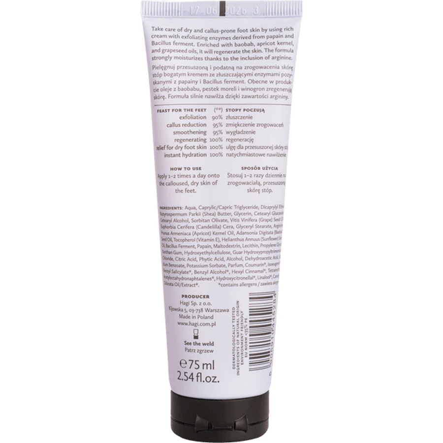 Hagi Go barefoot, verzachtende en exfoliërende voetcrème, 75 ml