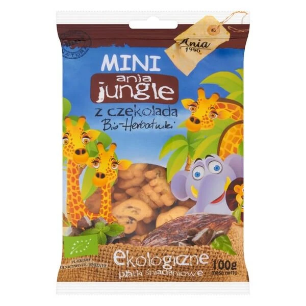 Ania, Mini Jungle, tarwekoekjes met chocolade BIO, 100 g