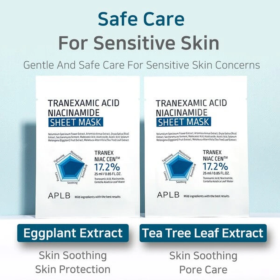 APLB Tranexamic Acid Niacinamide Sheet Mask, mascarilla iluminadora con ácido tranexámico y niacinamida, 25 ml