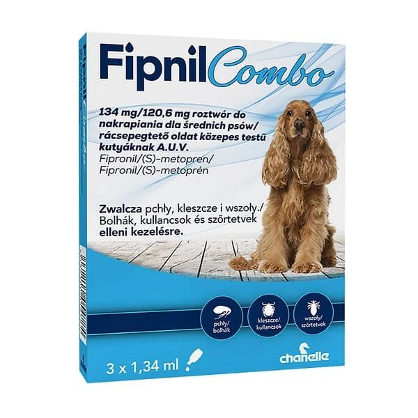 Fipnil Combo 134 mg / 120,6 mg, spotting solution voor middelgrote honden, 3 x 1,34 ml