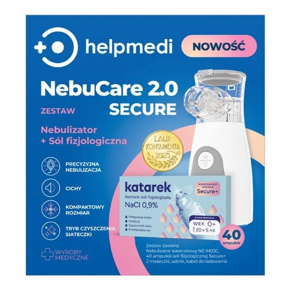 HelpMedi NebuCare 2.0 Secure, vernevelkoffer, vernevelaar, 1 st. + zoutoplossing, 40 st.