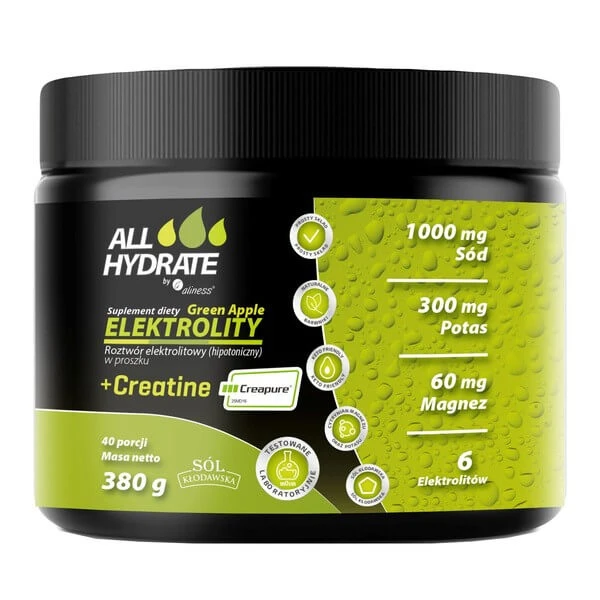 AllHydrate Electrolyten + Creatine Green Apple, poeder, groene appelsmaak, 380 g