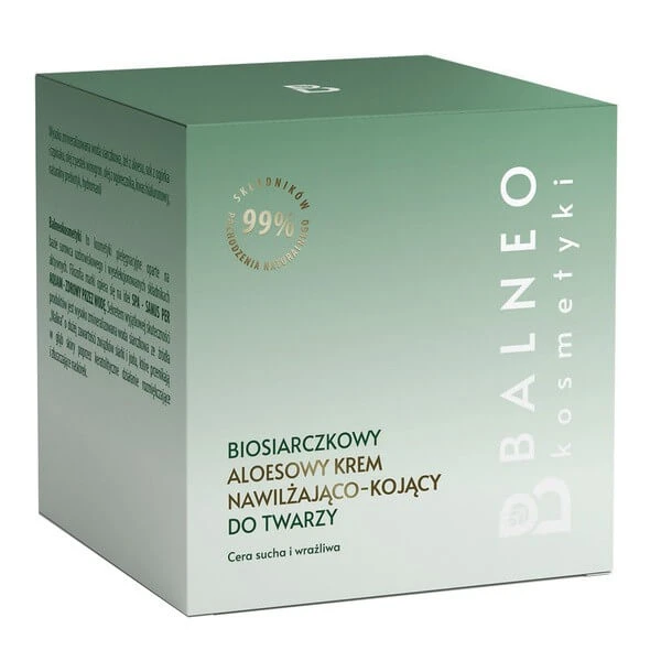 Balneocosmetics, biosulfide aloë vera hydraterende en verzachtende crème voor gezicht, 50 ml