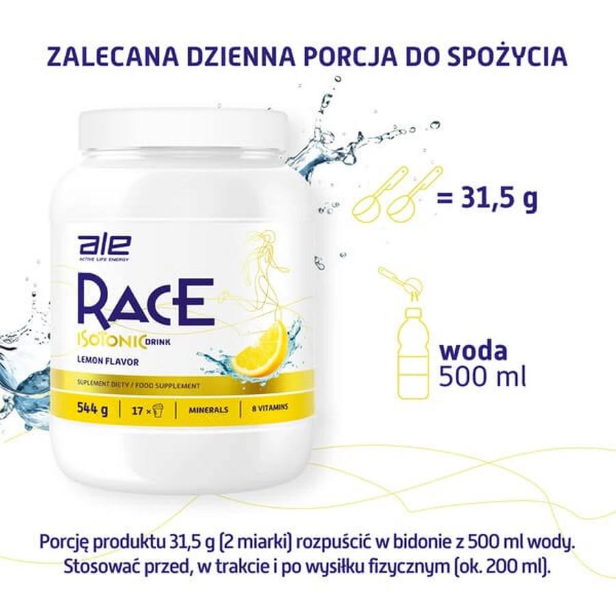 Ale Race Isotonic Drink Lemon Flavor, proszek, 544 g: ceny i cechy