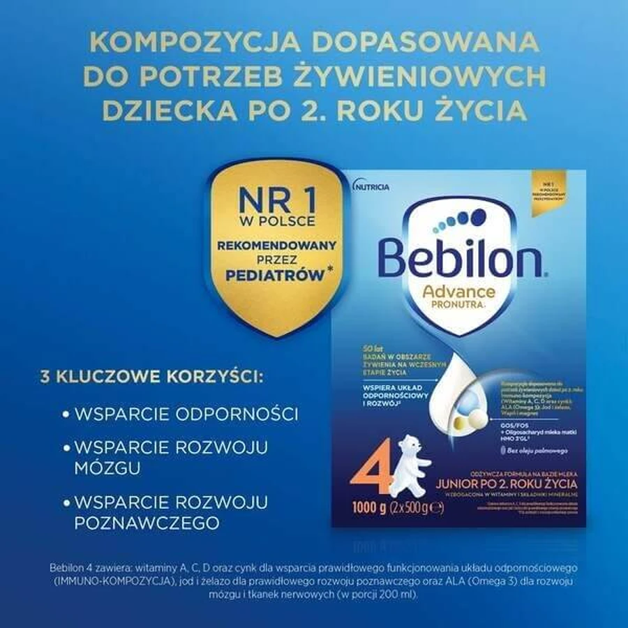 Set of 2 x Bebilon Advance Pronutra 4, Junior, 1000 g + Bioderma ABCDerm Cold-Cream, 1l