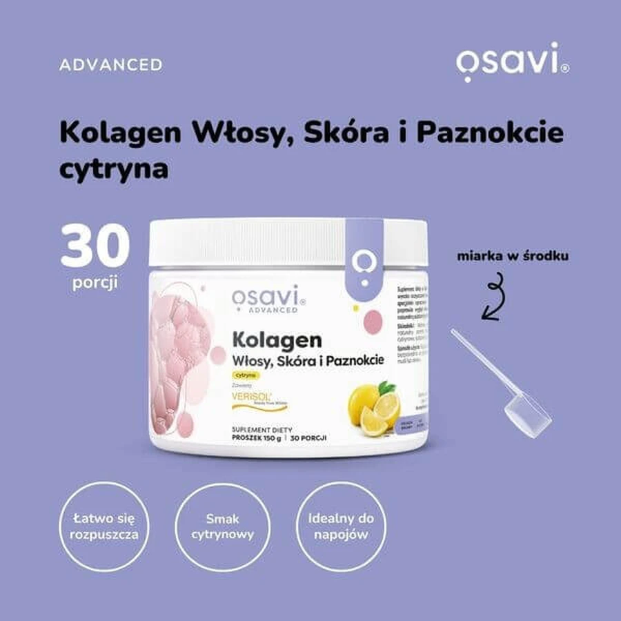 Osavi Collagène Cheveux, Peau et Ongles, poudre, arôme citron, 150 g