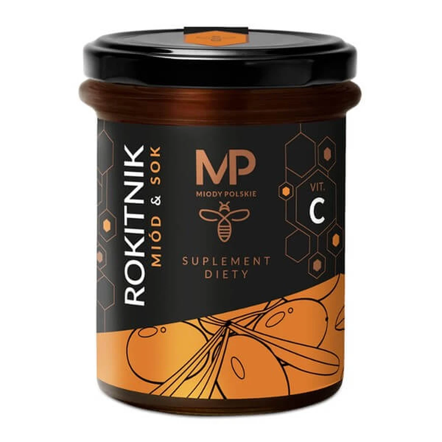 Poolse honing &amp; Rokitnik sap, vloeibaar, 250 g