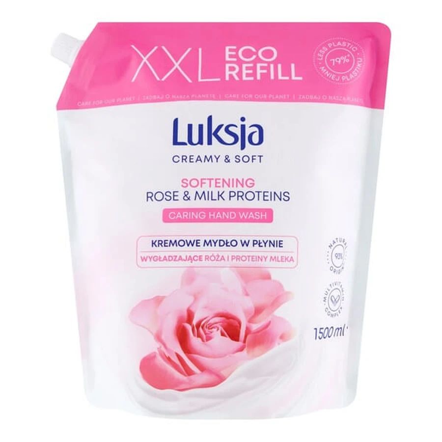 Luxja Creamy &amp; Zachte, gladmakende vloeibare zeep, Roos en Melkeiwit, navulling, 1,5 l