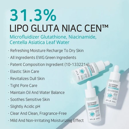 APLB Glutathion Niacinamide Ampul, verhelderend gezichtsserum met glutathion en niacinamide, 40 ml