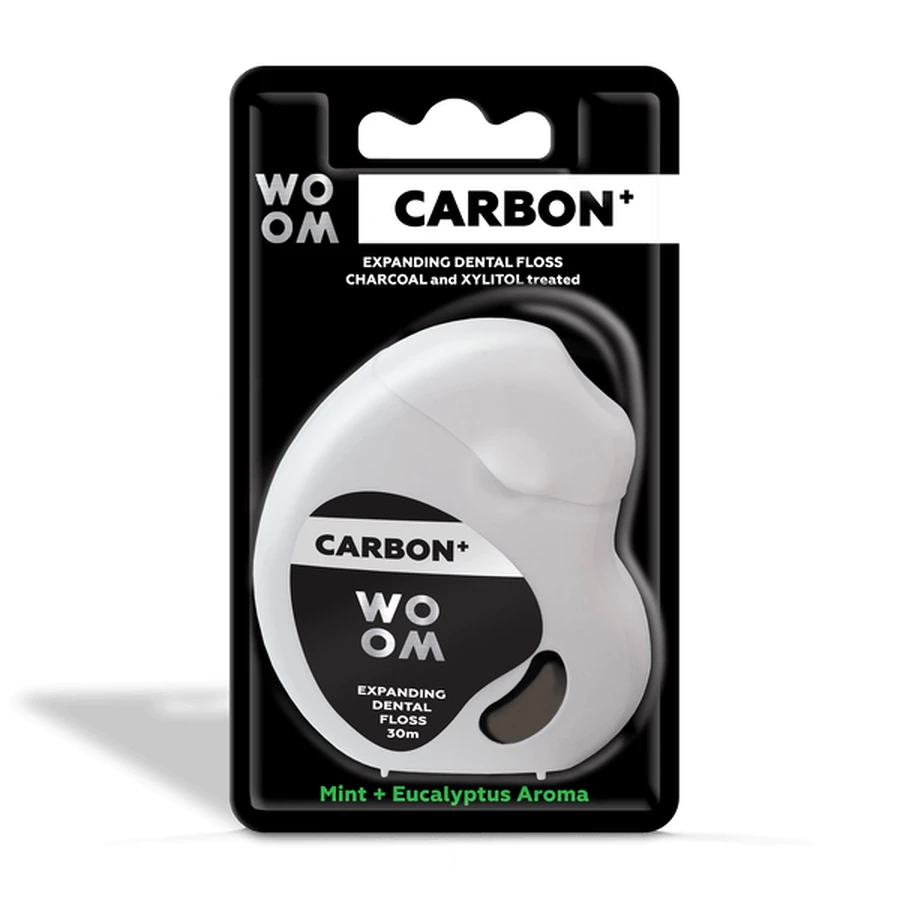 WOOM Carbon+, ață dentară umflantă cu carbon activ, 30 m