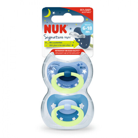 M2 Sucette en silicone Signature Night, 2 pièces, 6-18 mois, Nuk