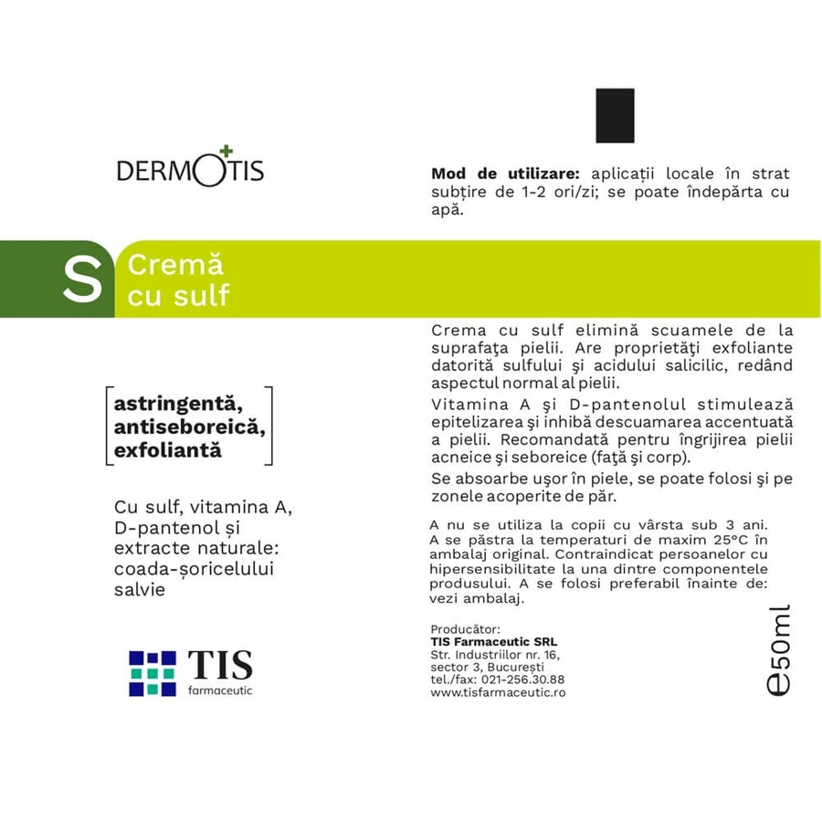DermoTis Zwavelcrème, 50 ml, Tis Farmaceutic