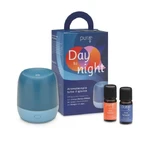 Purae Day to Night Kit Mini Diffuseur Ultrasonique Bleu et Couleur Bleue + Synergie Active + Synergie Relaxante