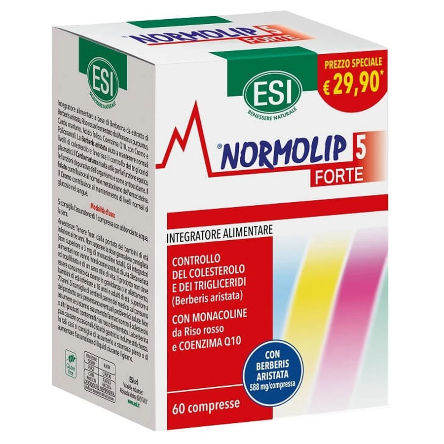 Esi - Normolip 5 Forte Cholesterol and Triglycerides Supplement Packet 60 Tablets