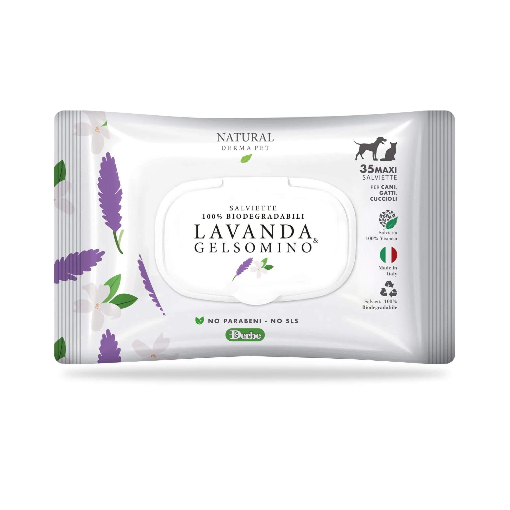NATURAL DERMA PET SCENTED REINIGINGSDOEKJES CF. (35 STUKS) LAVENDEL & JASMIJN