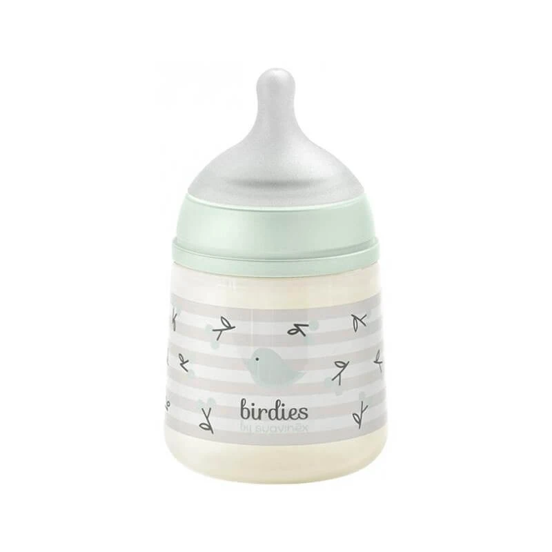 Suavinex birdies - zuigfles met siliconenspeen sx pro antikoliek 0m+ groen 150 ml
