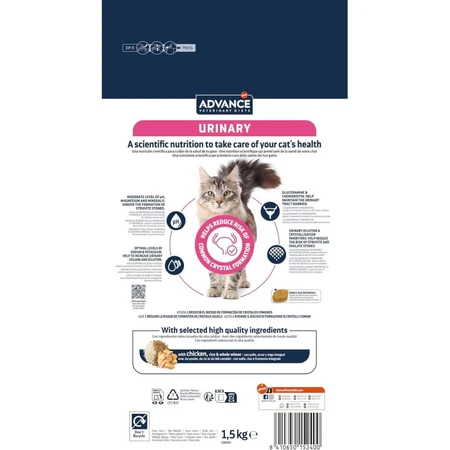 Advance Veterinary diets urinary chicken - hrană dietetică completă pentru pisici adulte cu probleme urinare 1,5 kg