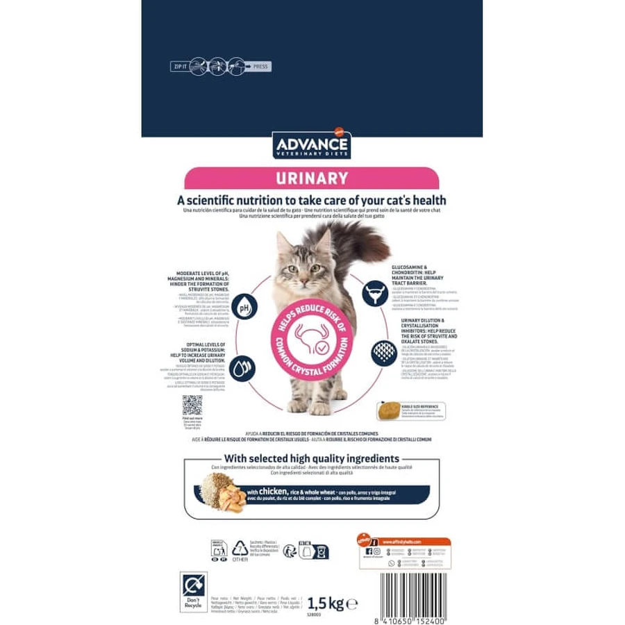 Advance Veterinary diets urinary chicken - hrană dietetică completă pentru pisici adulte cu probleme urinare 1,5 kg
