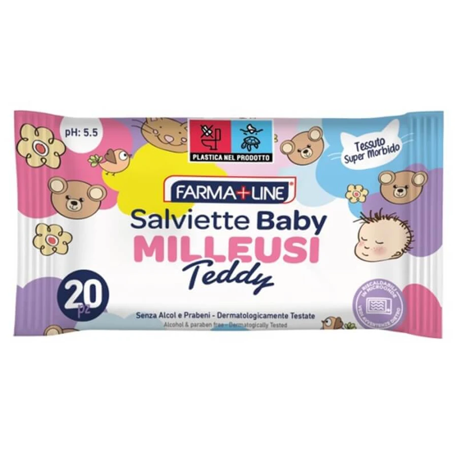 Farmaline Baby osito milleusi - 20 toallitas suaves para bebé