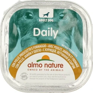 Almo nature Dagmenu kip, ham en kaas - natvoer voor volwassen honden 300 gr.