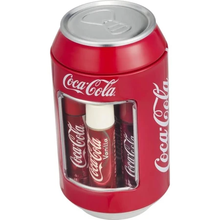 Lippenpflegestift Metalldose mit 6 Coca-Cola-Lippenpflegestiften in verschiedenen Duftrichtungen